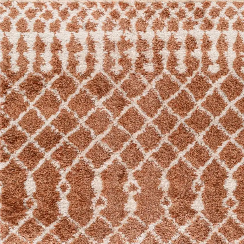 6' Copper And Ivory Geometric Runner Rug Photo 3