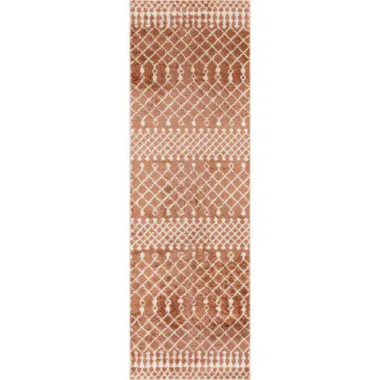 8' Copper And Ivory Geometric Runner Rug Photo 7