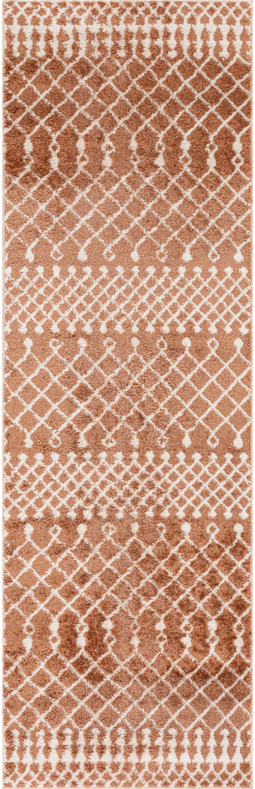 8' Copper And Ivory Geometric Runner Rug Photo 7