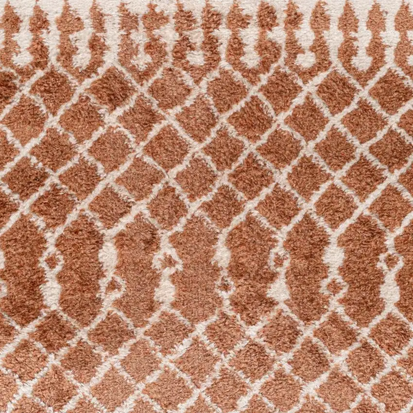 8' Copper And Ivory Geometric Runner Rug Photo 3