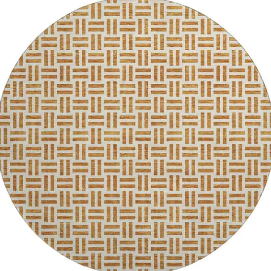 8' Copper And Ivory Geometric Washable Round Rug With UV Protection Photo 3