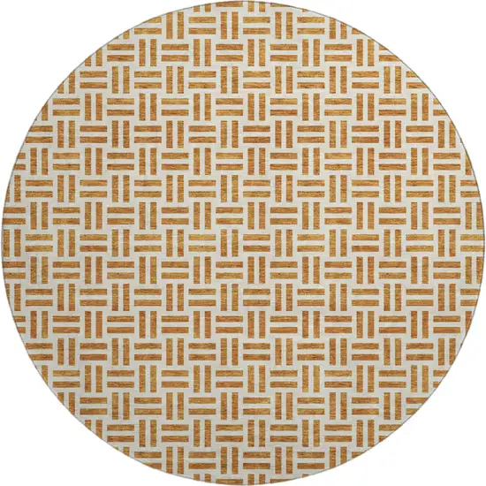 8' Copper And Ivory Geometric Washable Round Rug With UV Protection Photo 1