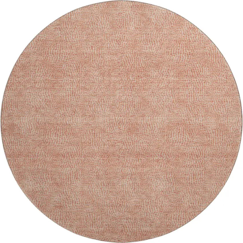 8' Copper And Ivory Geometric Washable Round Rug With UV Protection Photo 1