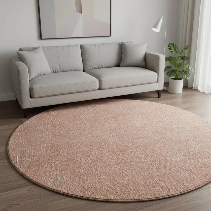 8' Copper And Ivory Geometric Washable Round Rug With UV Protection Photo 2