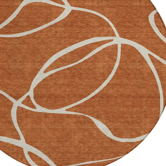 8' Copper And Ivory Round Abstract Washable Indoor Outdoor Area Rug Photo 4