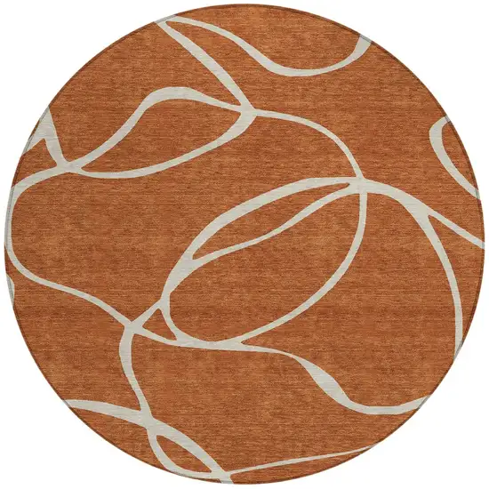 8' Copper And Ivory Round Abstract Washable Indoor Outdoor Area Rug Photo 6