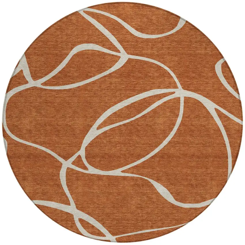 8' Copper And Ivory Round Abstract Washable Indoor Outdoor Area Rug Photo 6