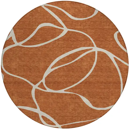 8' Copper And Ivory Round Abstract Washable Indoor Outdoor Area Rug Photo 2