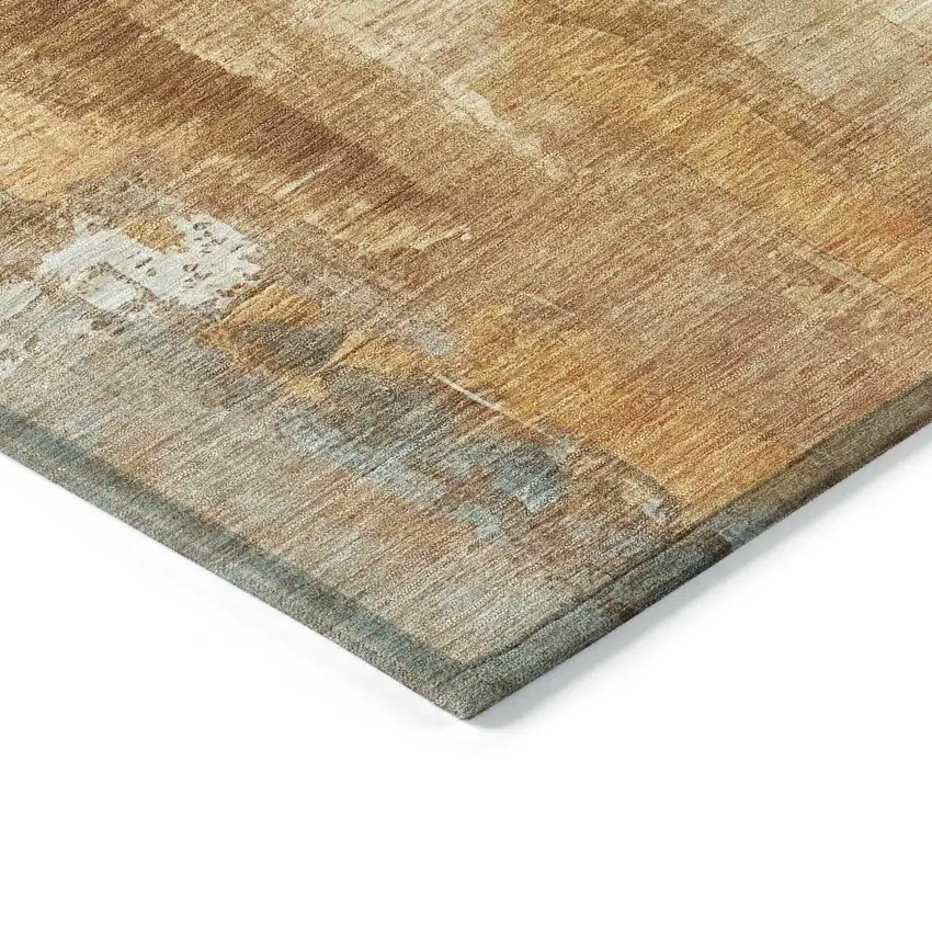 8' Copper And Ivory Round Abstract Washable Indoor Outdoor Area Rug Photo 8