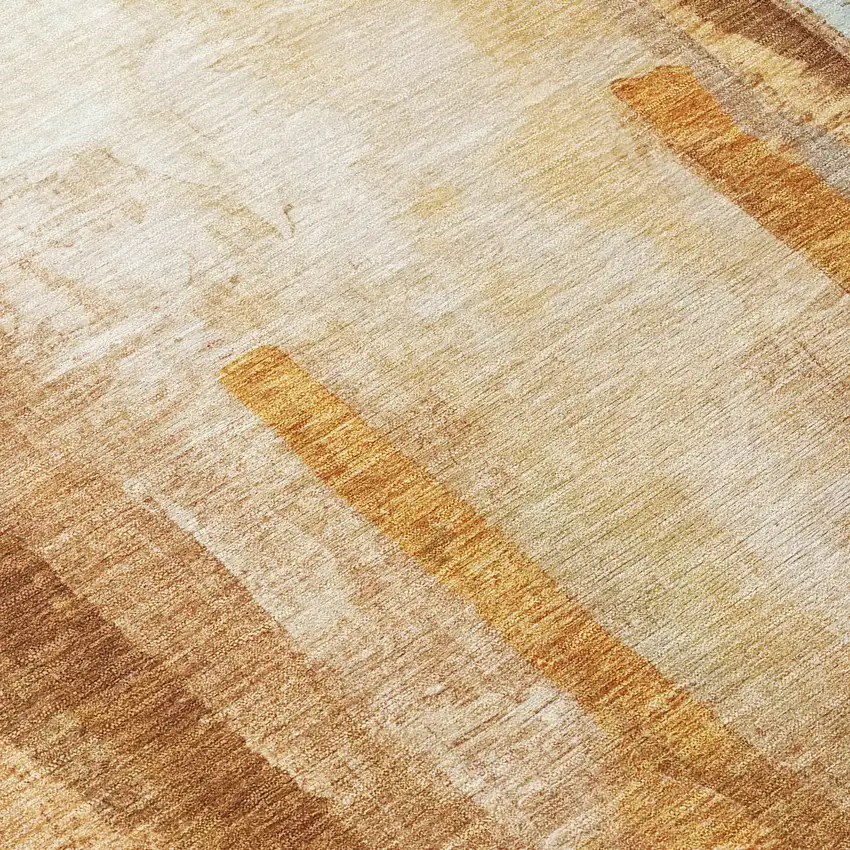 8' Copper And Ivory Round Abstract Washable Indoor Outdoor Area Rug Photo 9