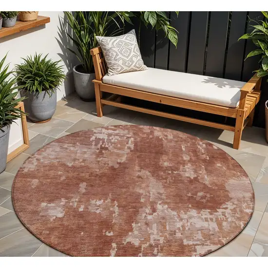 8' Copper And Ivory Round Abstract Washable Indoor Outdoor Area Rug Photo 1