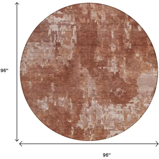 8' Copper And Ivory Round Abstract Washable Indoor Outdoor Area Rug Photo 9