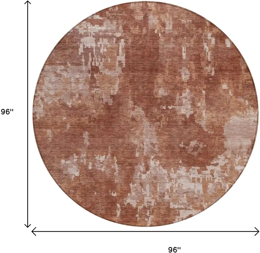 8' Copper And Ivory Round Abstract Washable Indoor Outdoor Area Rug Photo 9