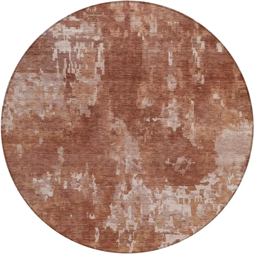 8' Copper And Ivory Round Abstract Washable Indoor Outdoor Area Rug Photo 1