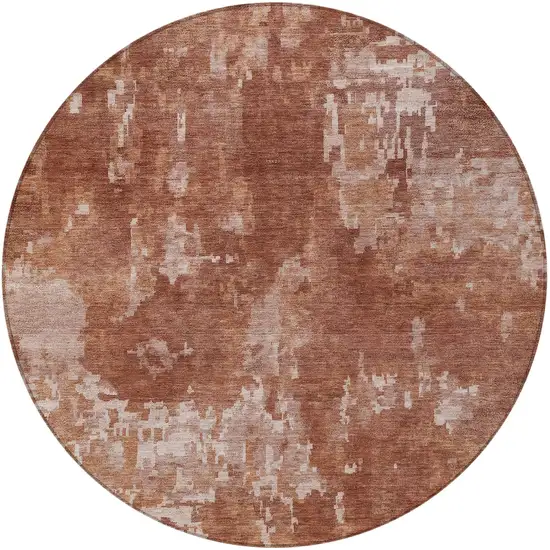 8' Copper And Ivory Round Abstract Washable Indoor Outdoor Area Rug Photo 2