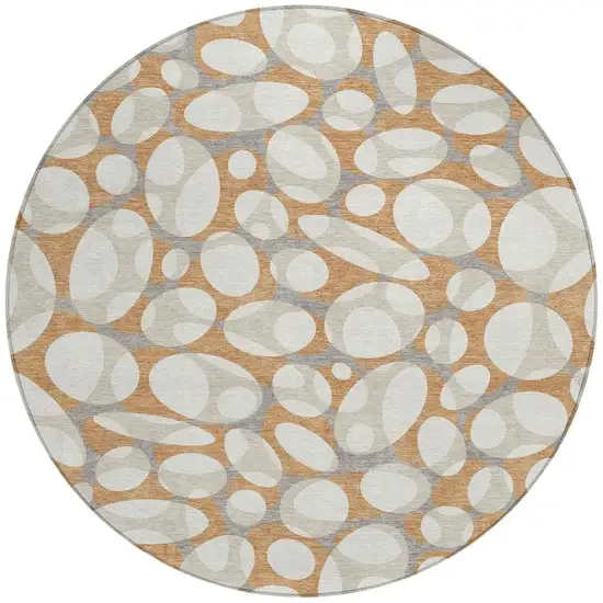 8' Copper And Ivory Round Abstract Washable Indoor Outdoor Area Rug Photo 3