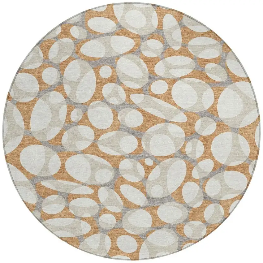 8' Copper And Ivory Round Abstract Washable Indoor Outdoor Area Rug Photo 3