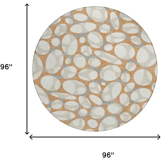 8' Copper And Ivory Round Abstract Washable Indoor Outdoor Area Rug Photo 8