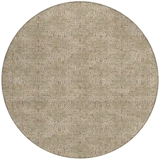 8' Copper And Ivory Round Damask Washable Indoor Outdoor Area Rug Photo 3