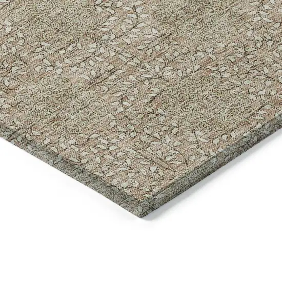 8' Copper And Ivory Round Damask Washable Indoor Outdoor Area Rug Photo 7