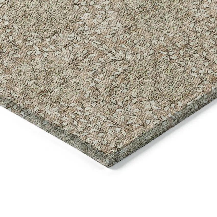 8' Copper And Ivory Round Damask Washable Indoor Outdoor Area Rug Photo 7