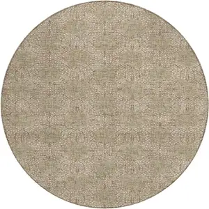 Photo of 8' Copper And Ivory Round Damask Washable Indoor Outdoor Area Rug