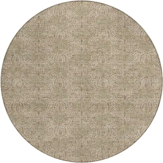 8' Copper And Ivory Round Damask Washable Indoor Outdoor Area Rug Photo 1