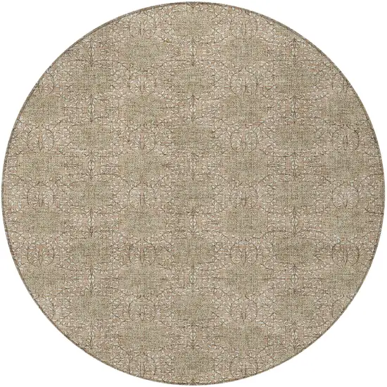 8' Copper And Ivory Round Damask Washable Indoor Outdoor Area Rug Photo 4