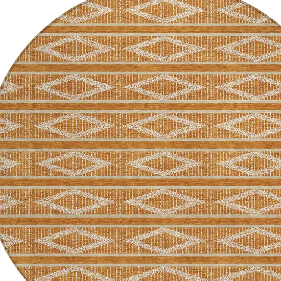 8' Copper And Ivory Round Geometric Washable Indoor Outdoor Area Rug Photo 5