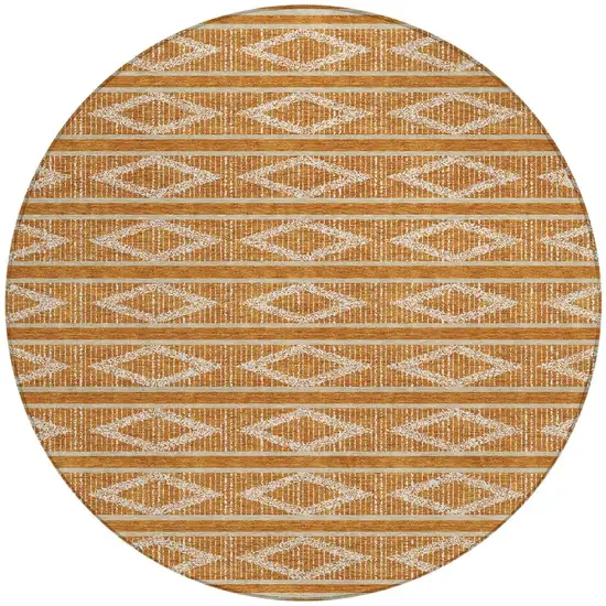 8' Copper And Ivory Round Geometric Washable Indoor Outdoor Area Rug Photo 6