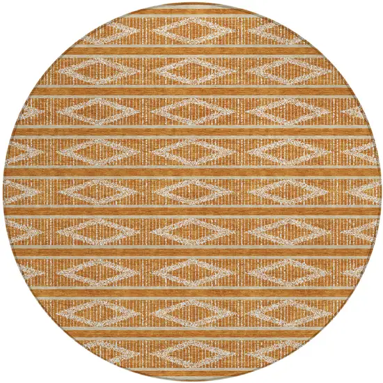 8' Copper And Ivory Round Geometric Washable Indoor Outdoor Area Rug Photo 2