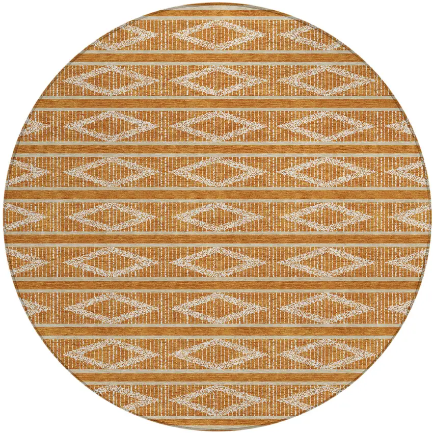 8' Copper And Ivory Round Geometric Washable Indoor Outdoor Area Rug Photo 2