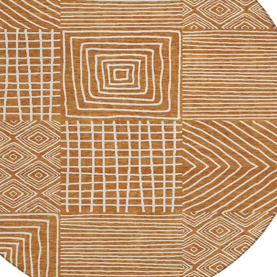 8' Copper And Ivory Round Geometric Washable Indoor Outdoor Area Rug Photo 6