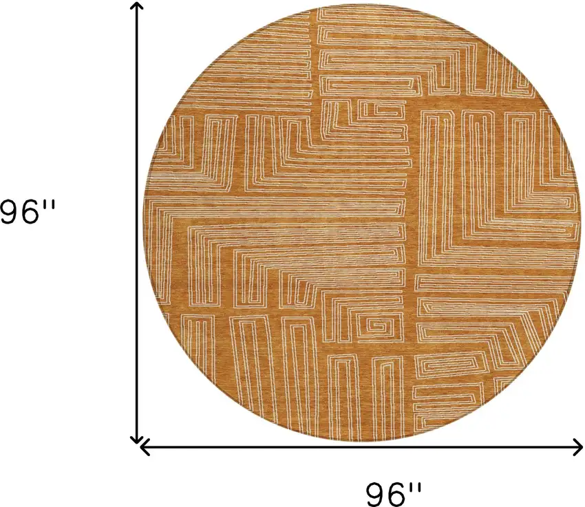 8' Copper And Ivory Round Geometric Washable Indoor Outdoor Area Rug Photo 9
