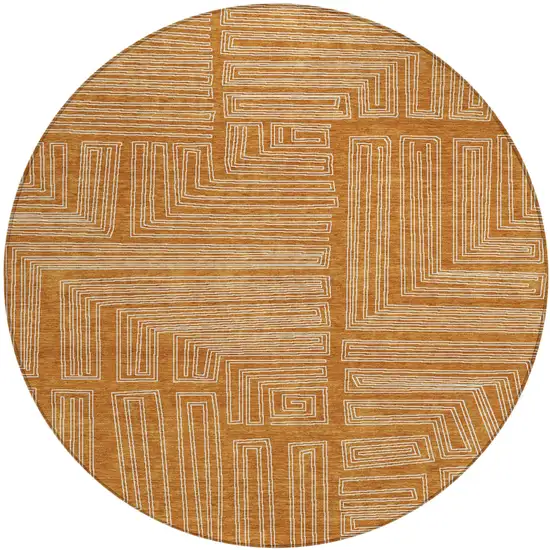 8' Copper And Ivory Round Geometric Washable Indoor Outdoor Area Rug Photo 2