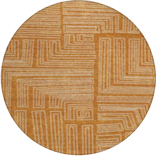 8' Copper And Ivory Round Geometric Washable Indoor Outdoor Area Rug Photo 5
