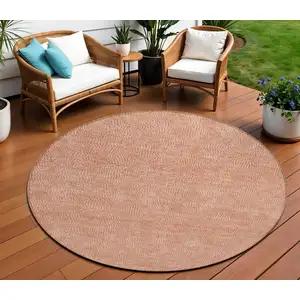 Photo of 8' Copper And Ivory Round Geometric Washable Indoor Outdoor Area Rug