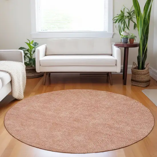 8' Copper And Ivory Round Geometric Washable Indoor Outdoor Area Rug Photo 7