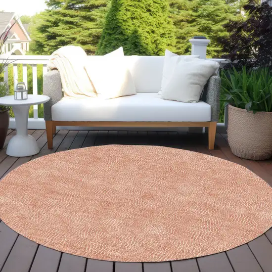 8' Copper And Ivory Round Geometric Washable Indoor Outdoor Area Rug Photo 6