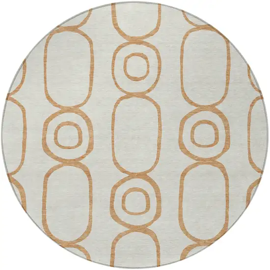 8' Copper And Ivory Round Geometric Washable Indoor Outdoor Area Rug Photo 5