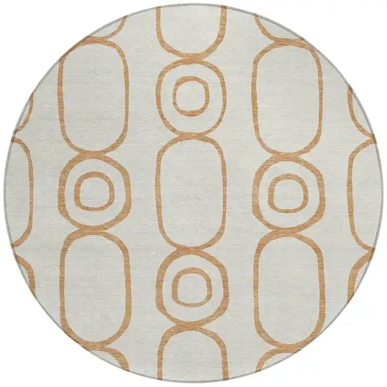 8' Copper And Ivory Round Geometric Washable Indoor Outdoor Area Rug Photo 4