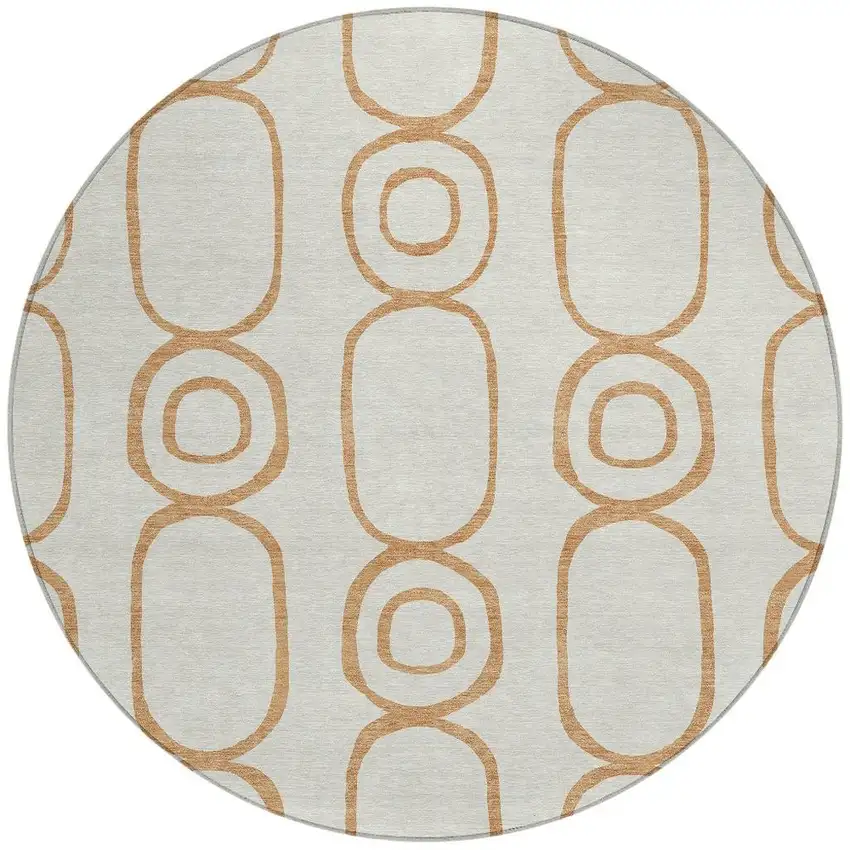 8' Copper And Ivory Round Geometric Washable Indoor Outdoor Area Rug Photo 4