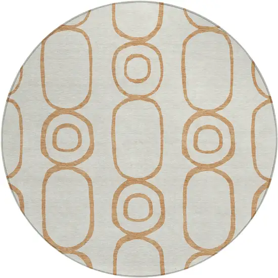8' Copper And Ivory Round Geometric Washable Indoor Outdoor Area Rug Photo 2