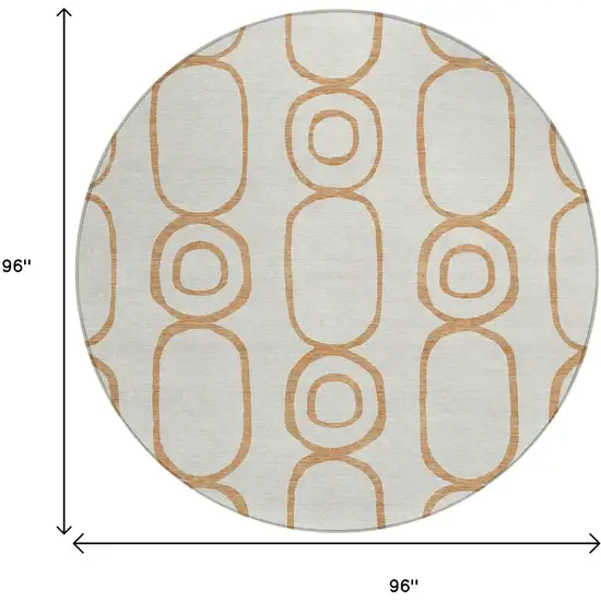 8' Copper And Ivory Round Geometric Washable Indoor Outdoor Area Rug Photo 3