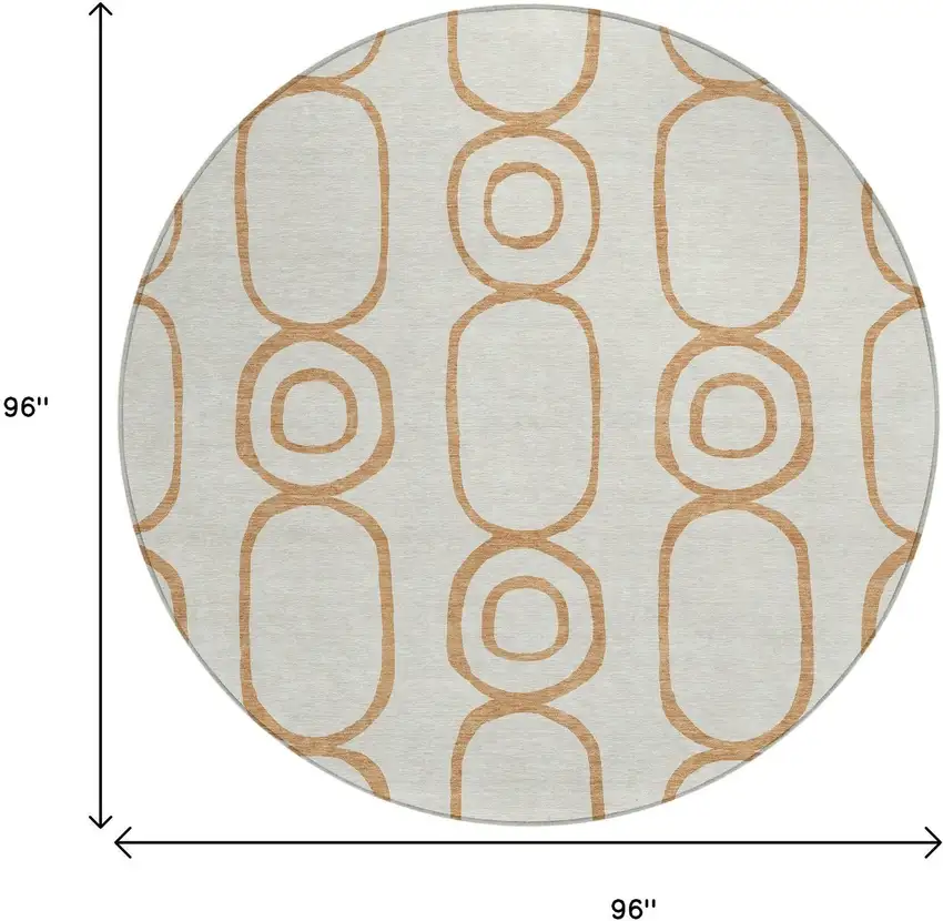 8' Copper And Ivory Round Geometric Washable Indoor Outdoor Area Rug Photo 3