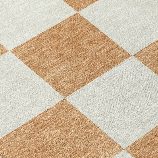 8' Copper And Ivory Round Geometric Washable Indoor Outdoor Area Rug Photo 8