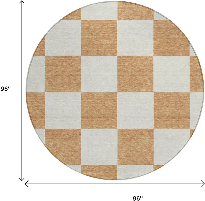 8' Copper And Ivory Round Geometric Washable Indoor Outdoor Area Rug Photo 3