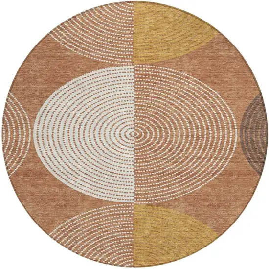 8' Copper And Ivory Round Geometric Washable Indoor Outdoor Area Rug Photo 5