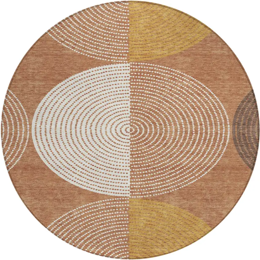 8' Copper And Ivory Round Geometric Washable Indoor Outdoor Area Rug Photo 2