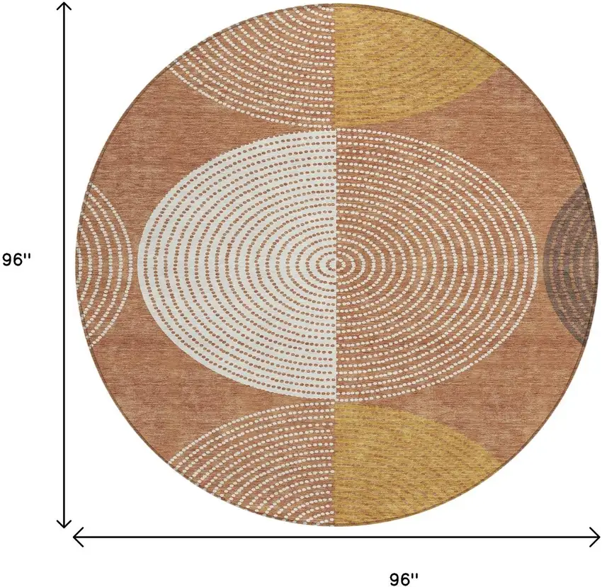 8' Copper And Ivory Round Geometric Washable Indoor Outdoor Area Rug Photo 3